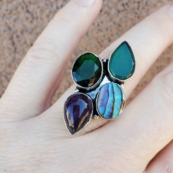New Huge Multi Gemstone 925 Silver Statement Ring. - Picture 8 of 8